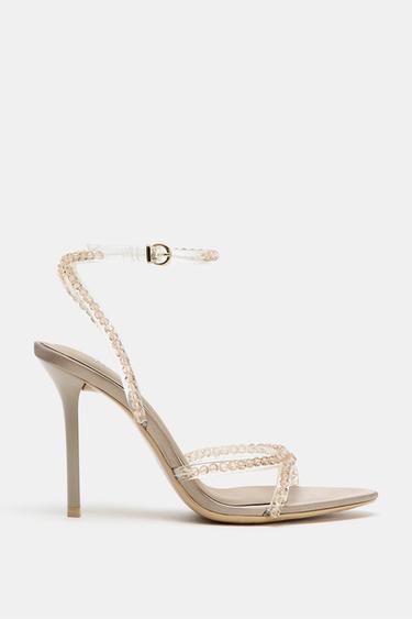 HEELED SANDALS WITH APPLIQUÉS - Taupe Grey by Zara