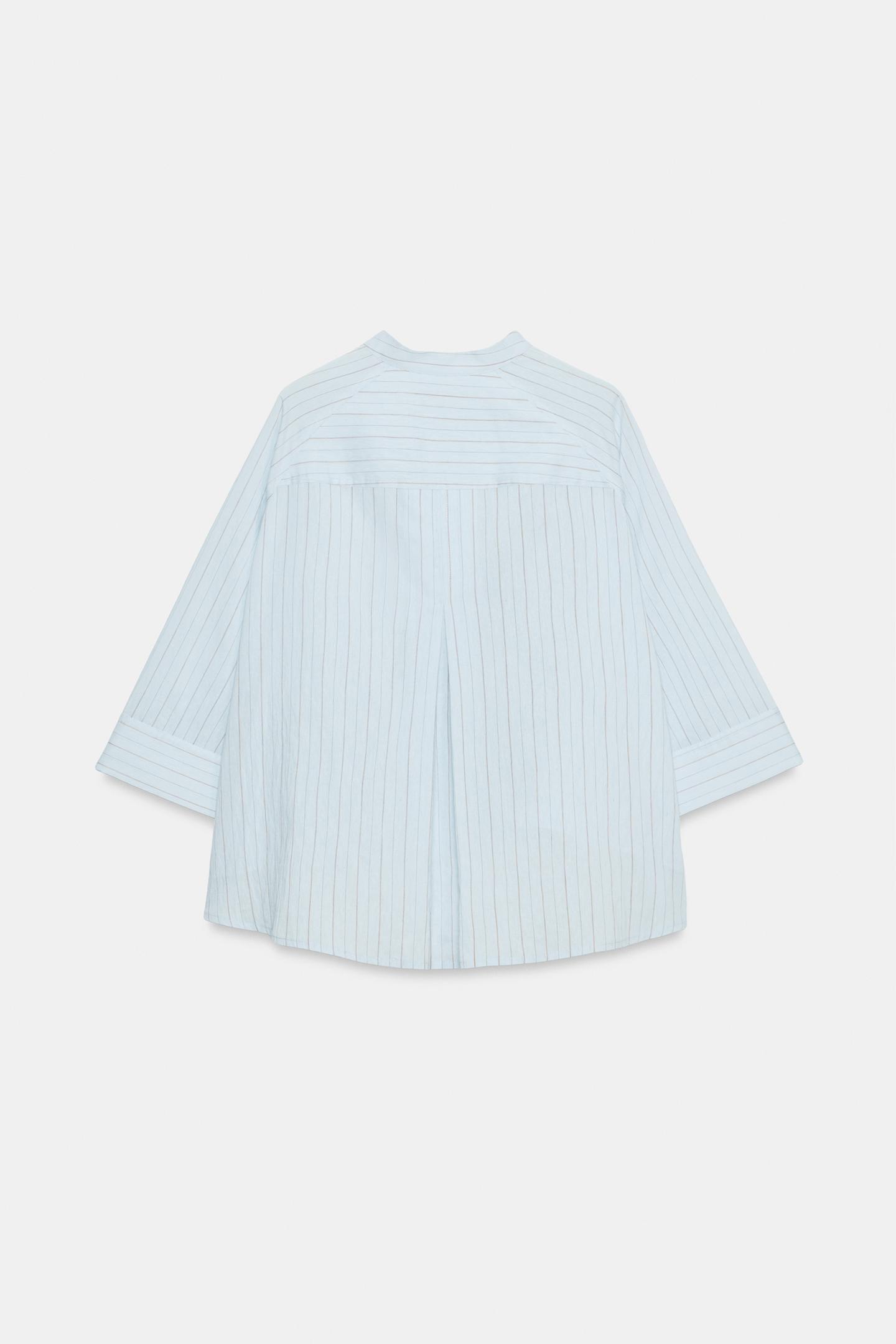 Женская рубашка Zara ZW Collection Asymmetrical Striped, цвет: Синий — фото 6