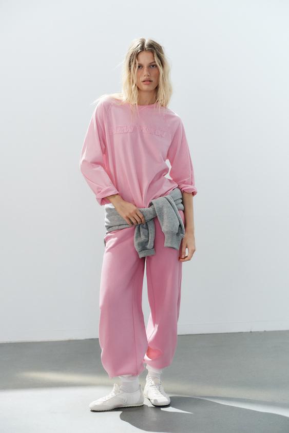 Zara WASHED EFFECT EMBROIDERED T-SHIRT - Pink - Image 0