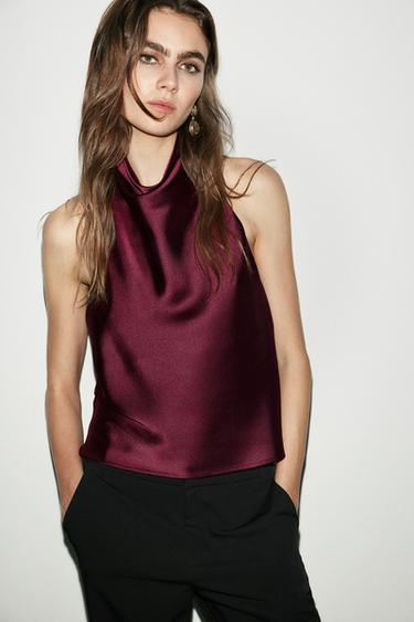 TOP HALTER SATINADO - Burgundy de Zara