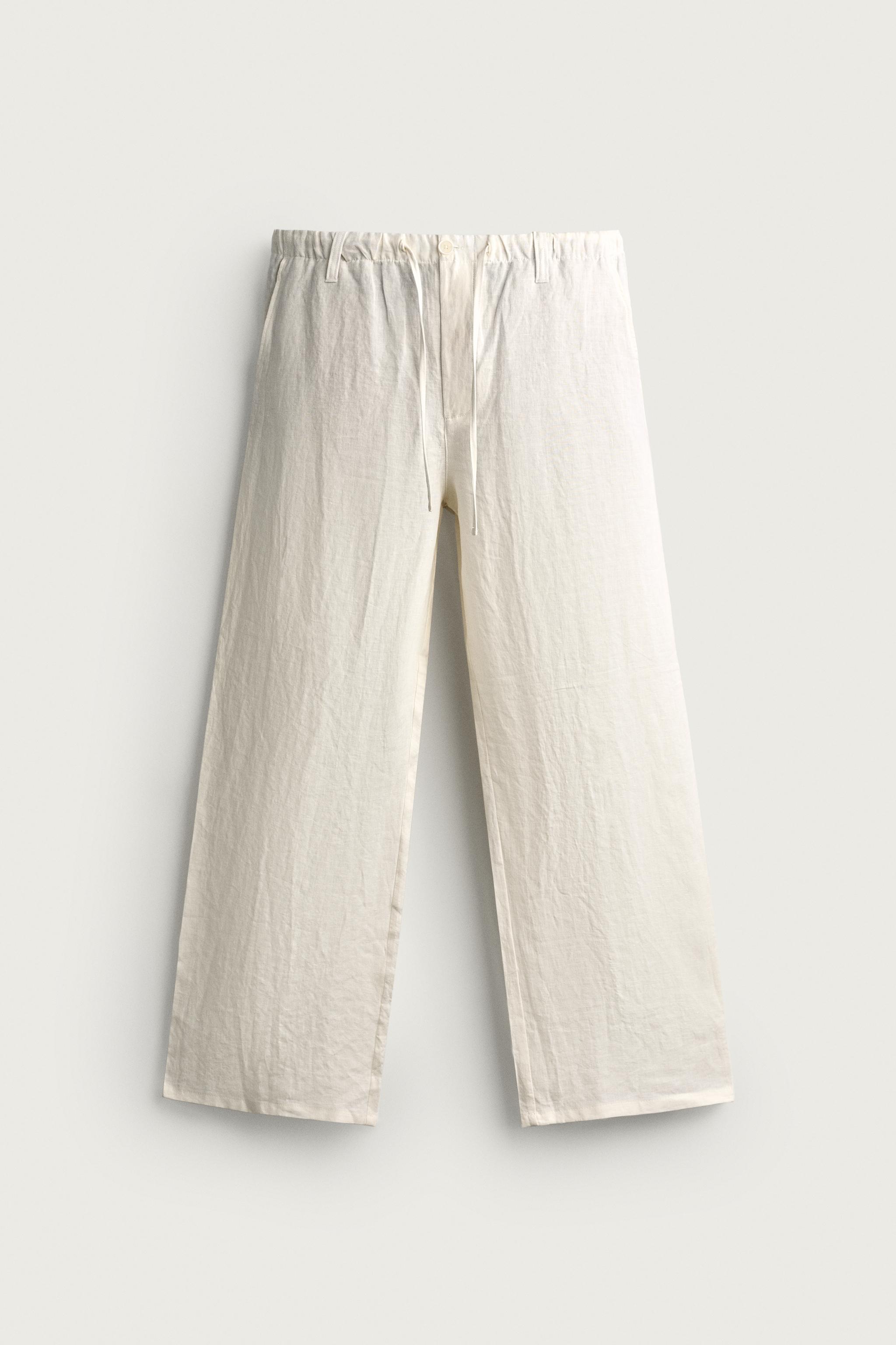 100% LINEN RELAXED FIT PANTS — Ecru