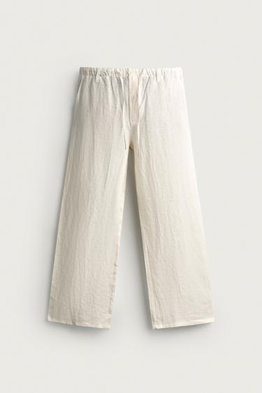 Zara 100% 亞麻休閒長褲 - 裸色