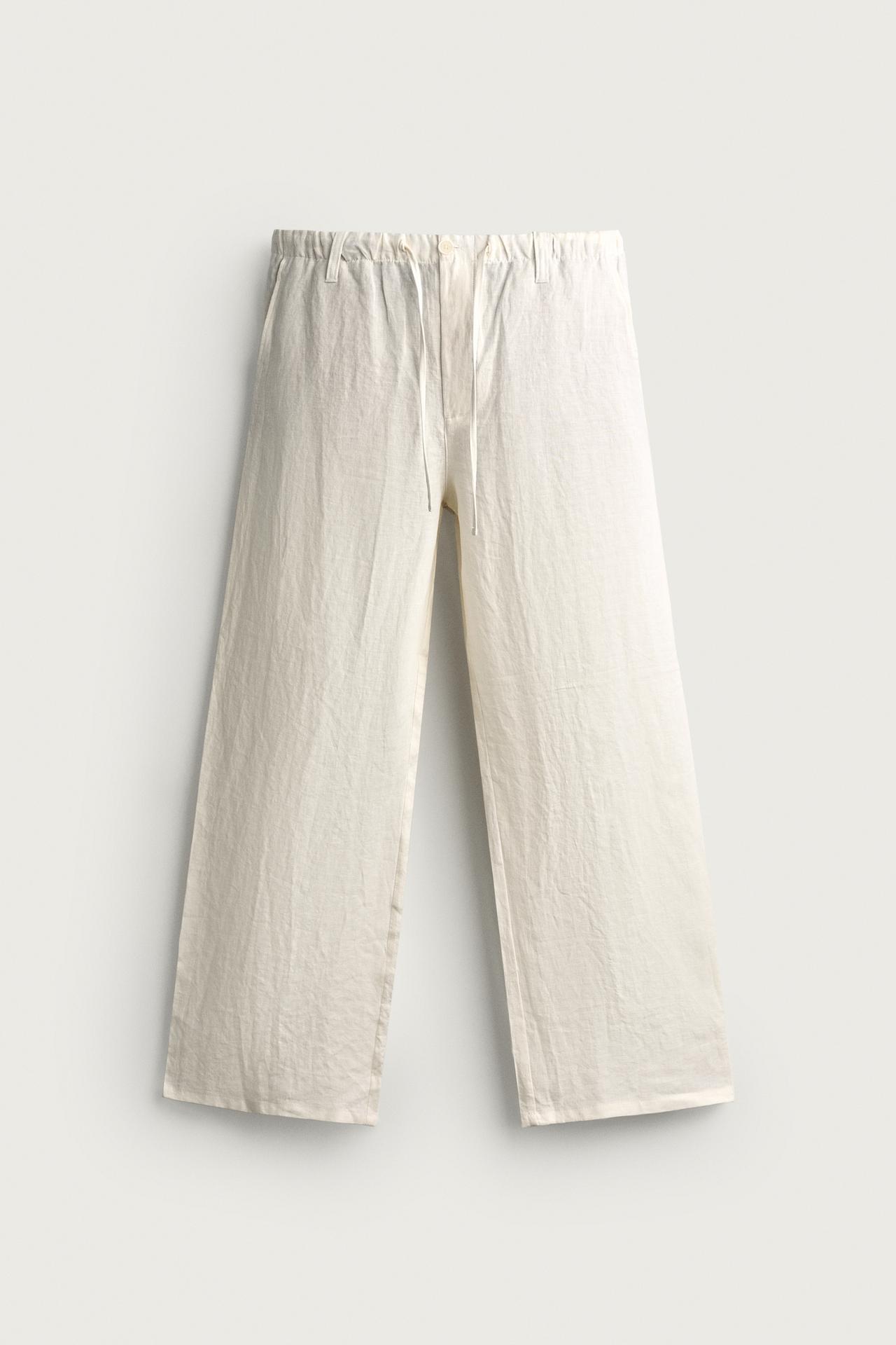 100% LINEN RELAXED FIT PANTS — Ecru