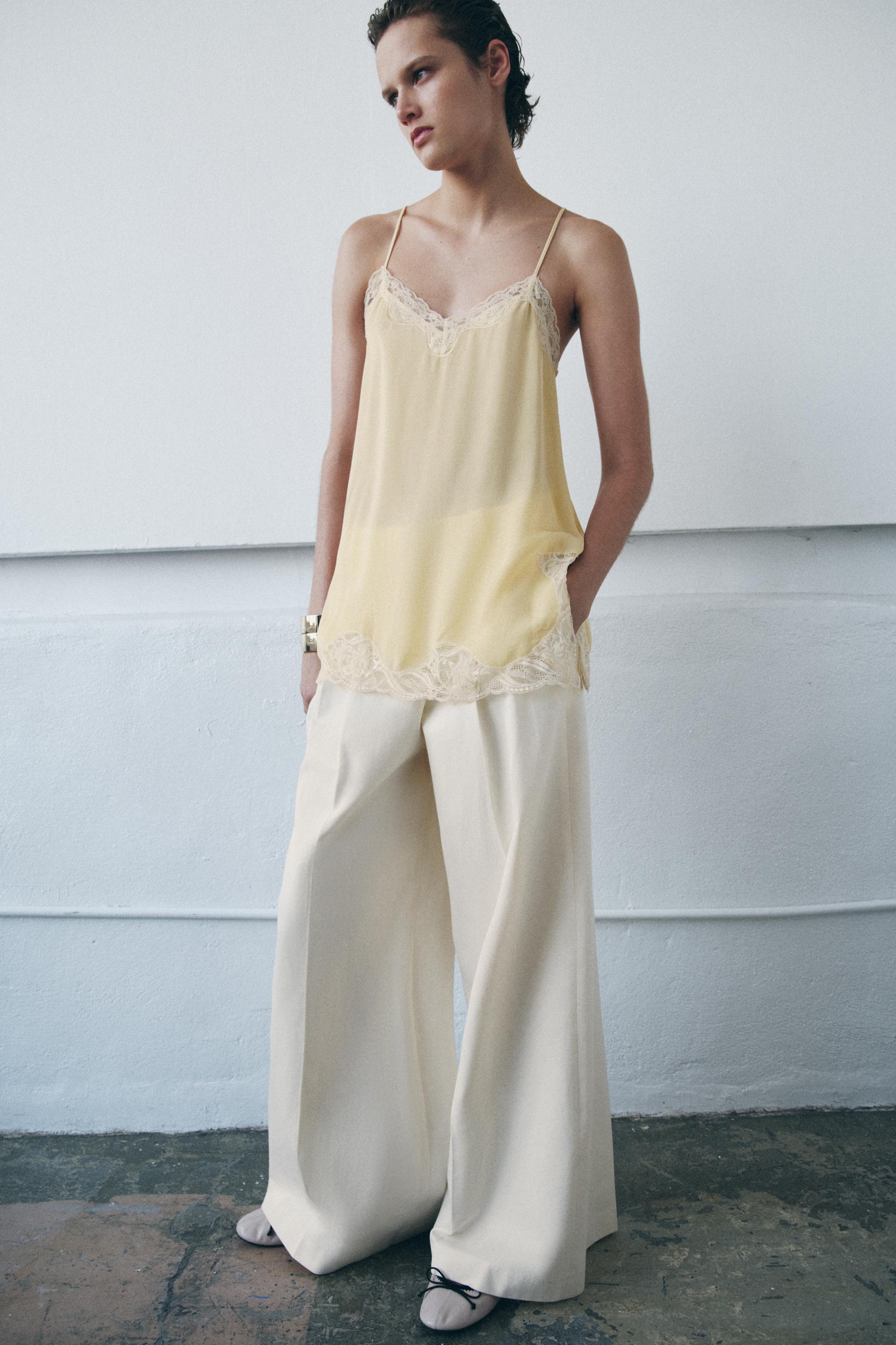 ZARA ZW COLLECTION レーストリムキャミソールトップス ZW COLLECTION レーストリムキャミソールトップス - ライトイエロー