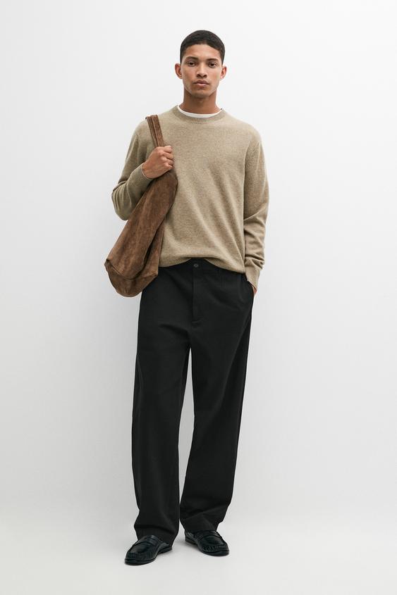 Zara Wool blend round neck knit sweater - Beige / Green - Image 0