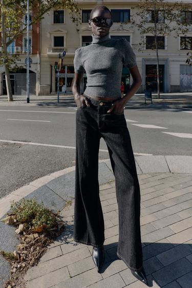 Zara PUFF SHORT SLEEVE KNIT SWEATER - Gray