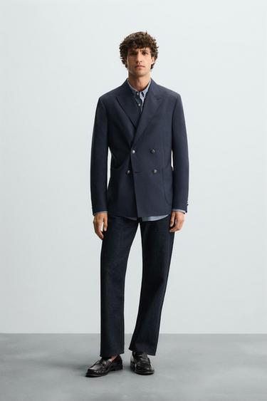 BLAZER CRUZADO CON LANA - Marino de Zara