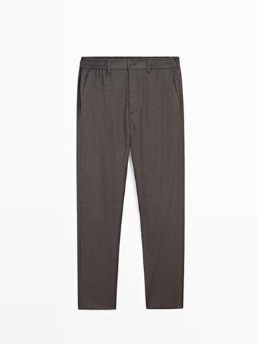 Pantalón cintura goma 100% lana - Visón de Zara