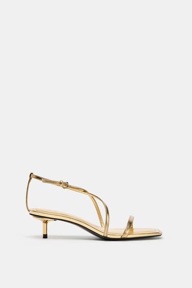 LAMINATED LEATHER STRAPPY SANDALS - Gold by Zara