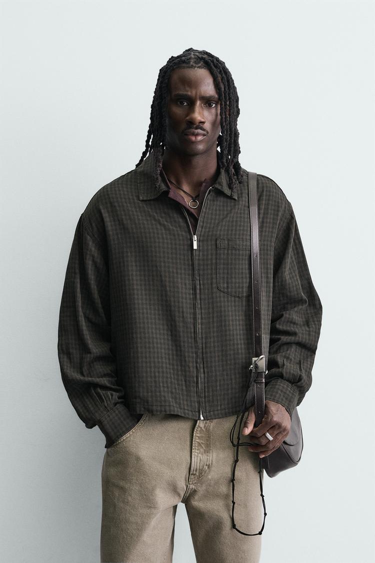 ZARA CHECKED COTTON - LINEN SHIRT