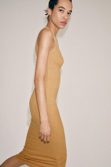 ROBE MI-LONGUE DRAPÉE - Camel clair de Zara - Image 5