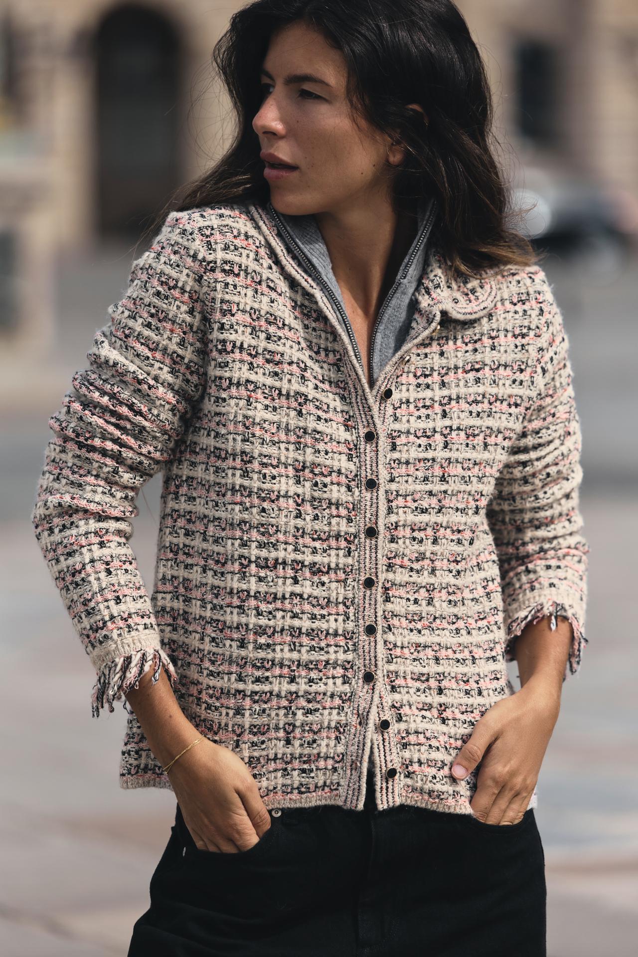 TEXTURED CARDIGAN WITH FRAYED CUFFS — Pink