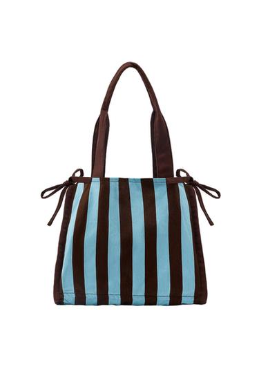 MAXI 100% COTTON STRIPED BAG - Blue by Zara