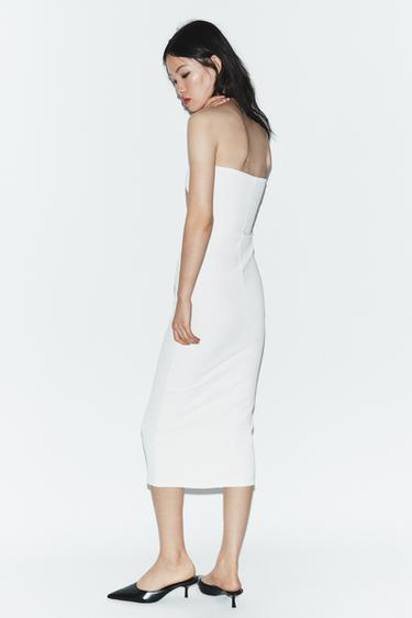 ROBE MI-LONGUE AJOURÉE EN MAILLE STRETCH - Blanc de Zara - Image 4