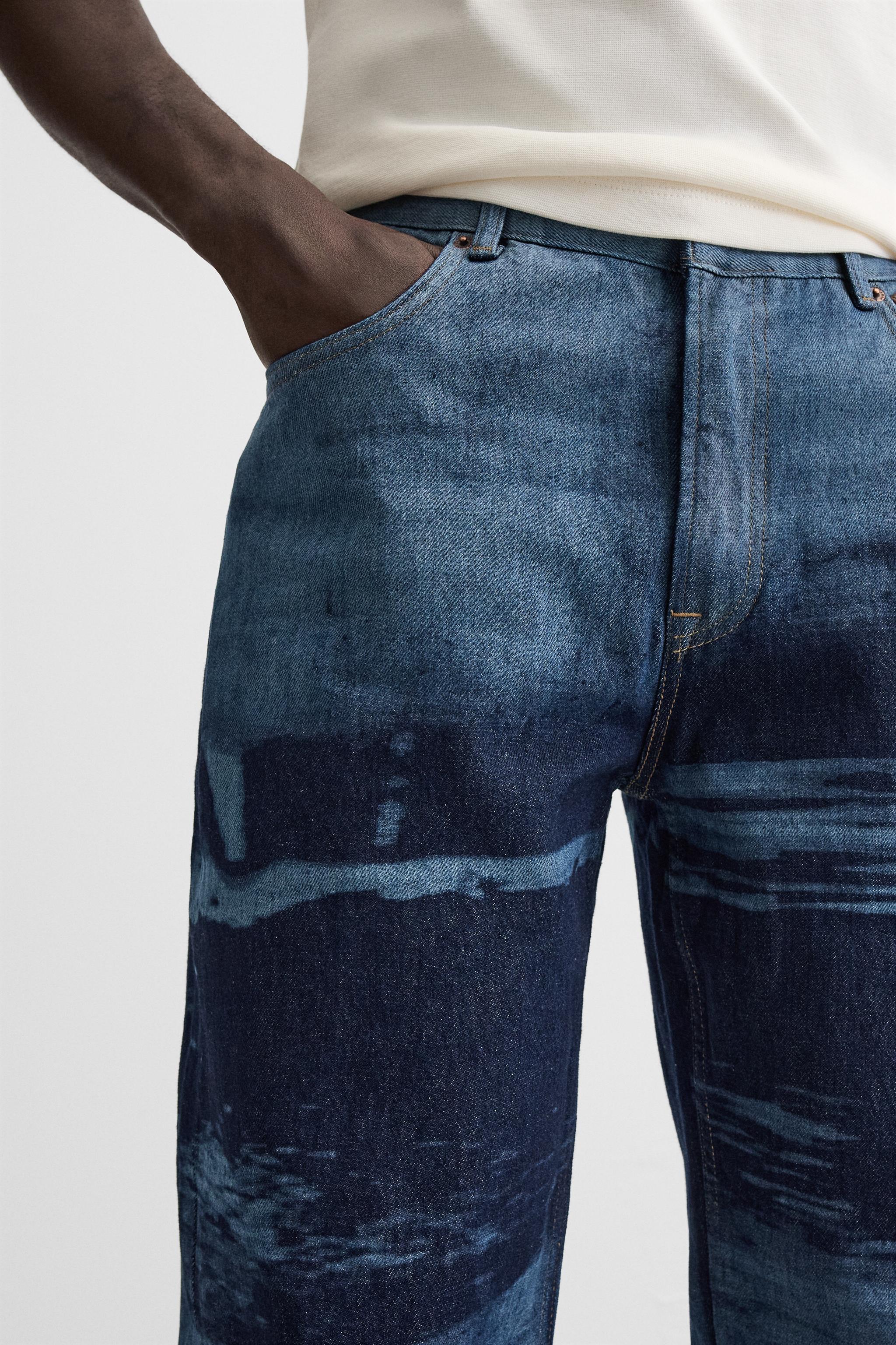 PRINTED RELAXED FIT JEANS - Blue | ZARA United States