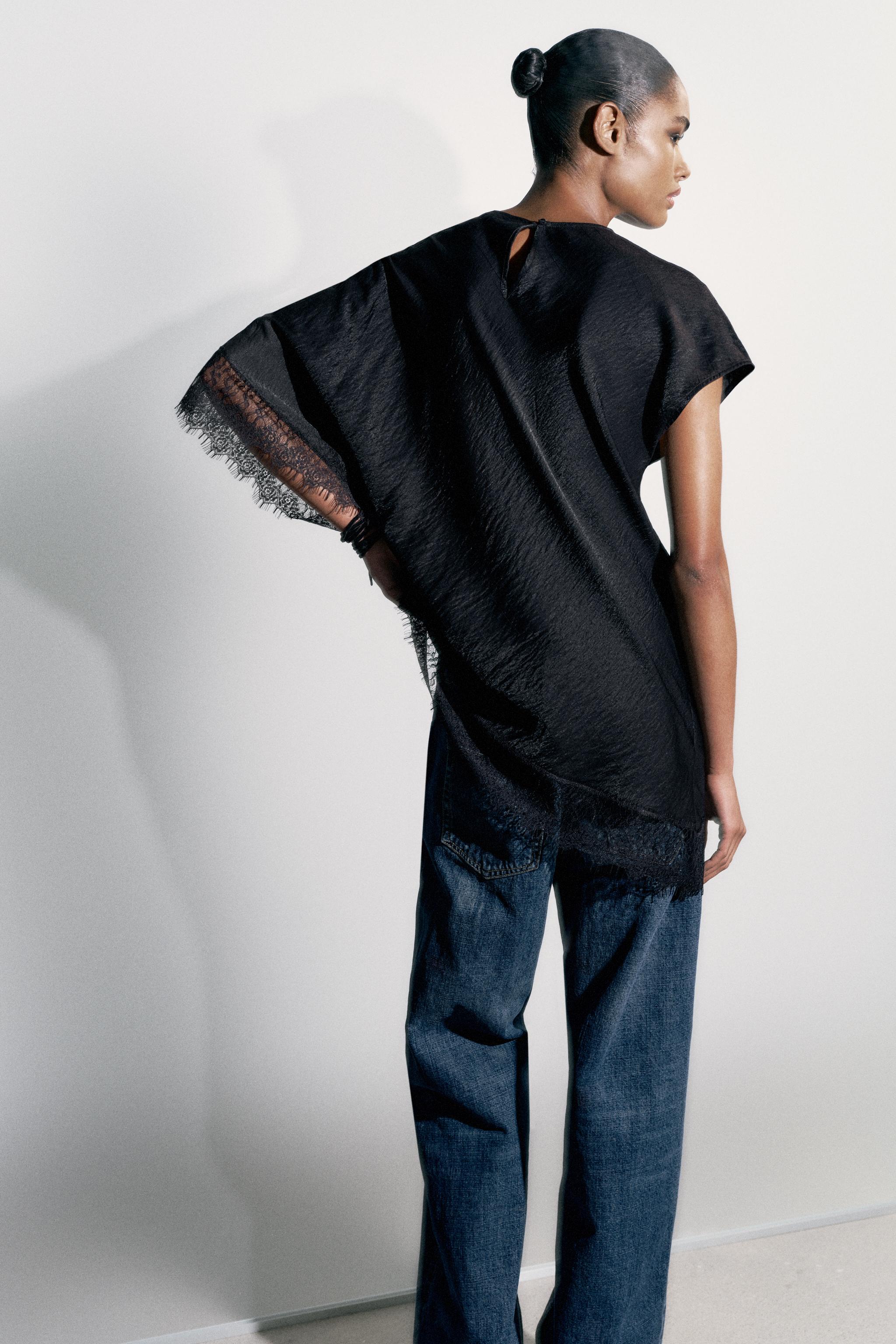 TOP SATINÉ ASYMÉTRIQUE DENTELLE