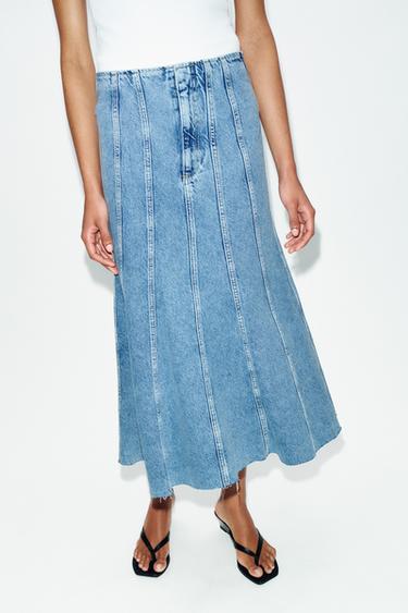 Z1975 DENIM MIDI SKIRT WITH SEAMS - Mid-blue by Zara