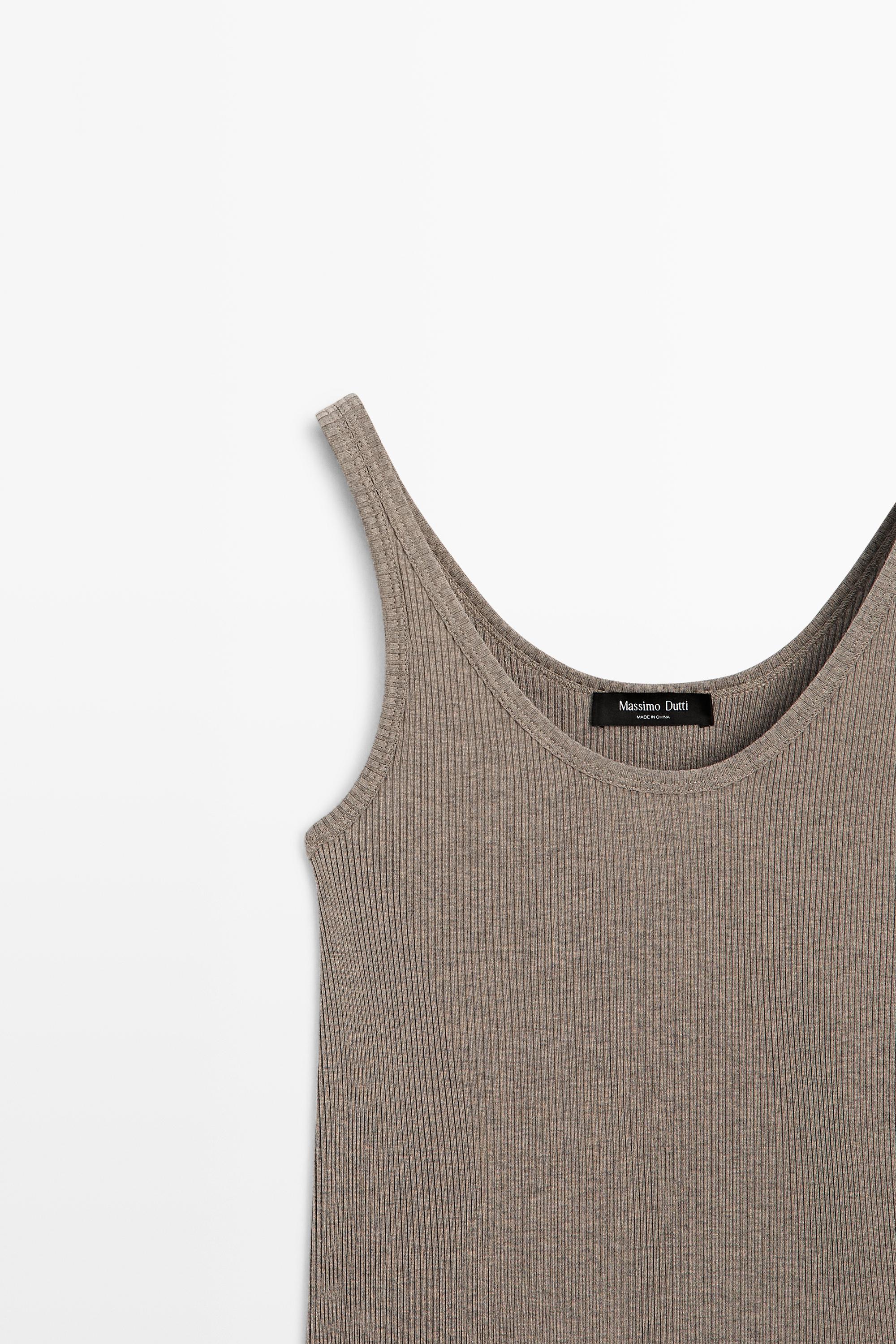 Ribbed silk blend strappy top