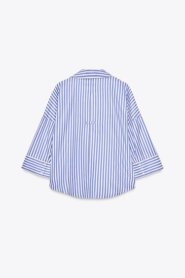 STRIPED SHIRT WITH WIDE SLEEVES AND METALLIC THREAD - Blue/White by Zara - Image 8