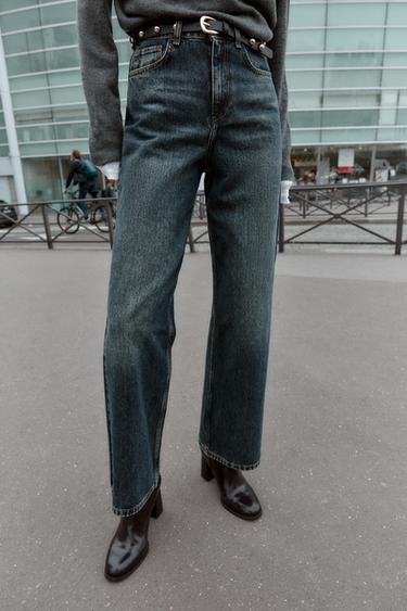 JEANS Z1975 STRAIGHT TAPERED TIRO ALTO CINTURÓN - Índigo de Zara