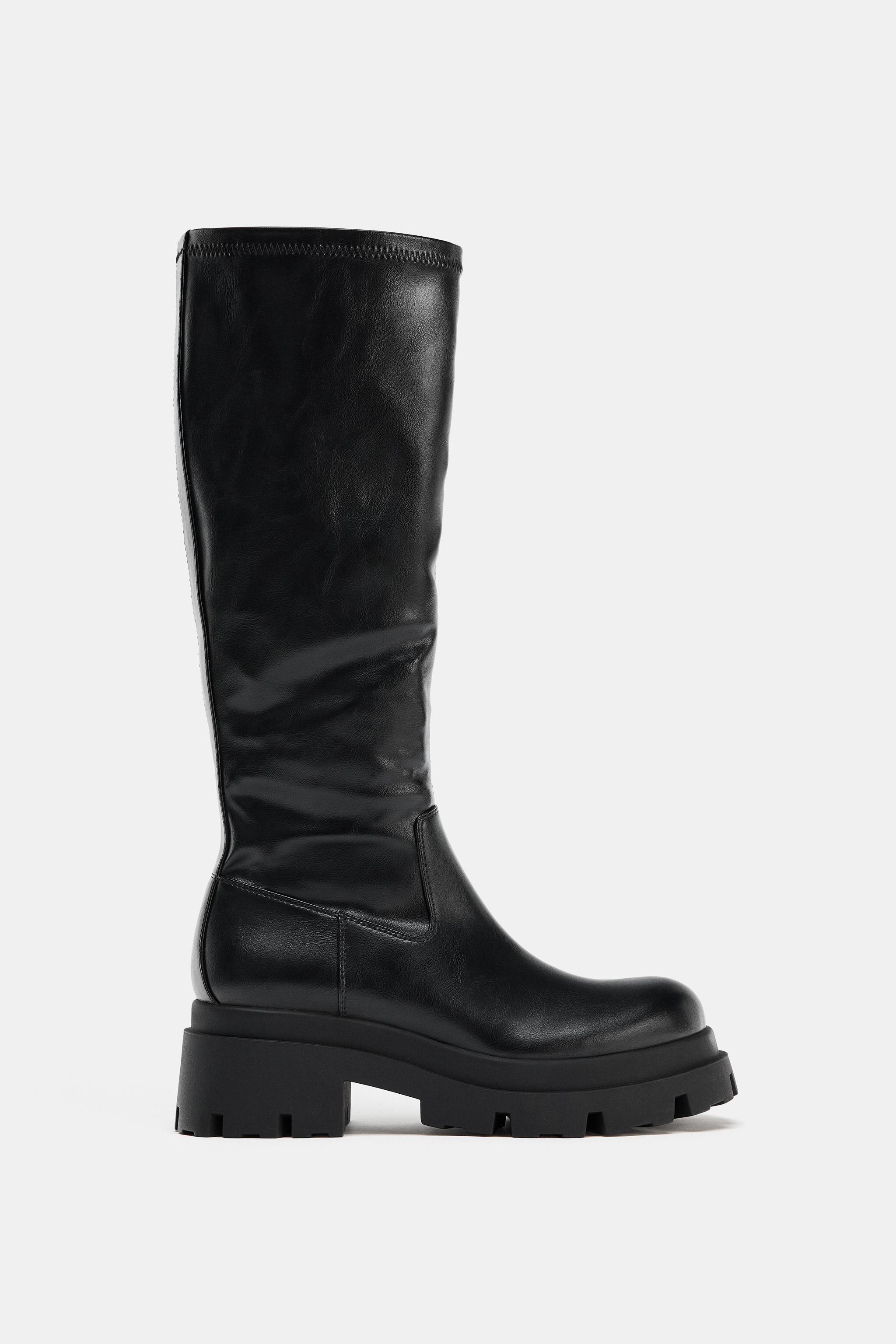 ZARA ザラ ブラックフラットブーツ トールストレッチ　ニーハイブーツ　新品 ZARA ザラ ブラックフラットブーツ トールストレッチ ニーハイ