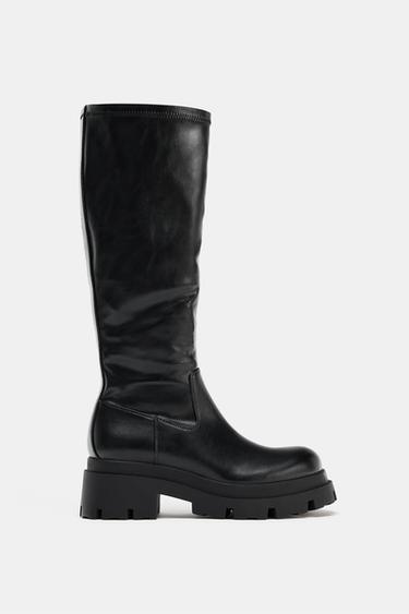 プラットフォームニーハイブーツブラックZaraのプラットフォームニーハイブーツ - ブラック