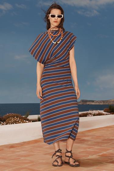 LIMITED EDITION STRIPED DRAPED DRESS - Brown by Zara