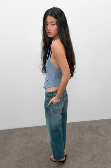 GINGHAM HALTER TOP - Navy / White by Zara - Image 2