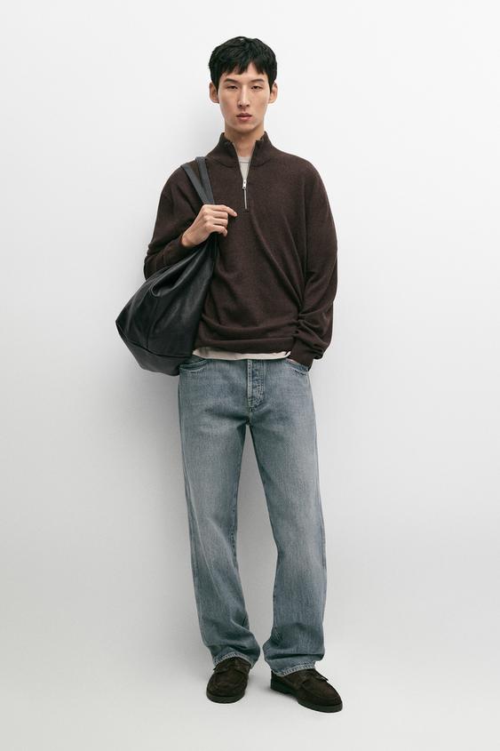 Zara Mock neck knit sweater with zip - Chocolate - Image 0