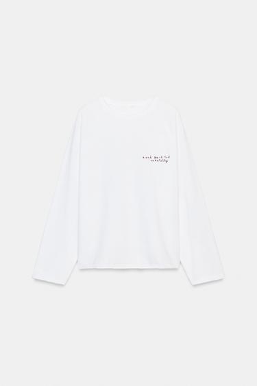 Zara TEXT T-SHIRT - White