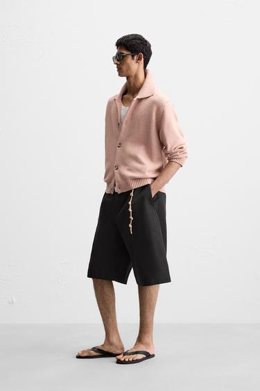 CARDIGAN STRUCTURÉ EN MÉLANGE DE COTON - Rose poudré de Zara - Image 4
