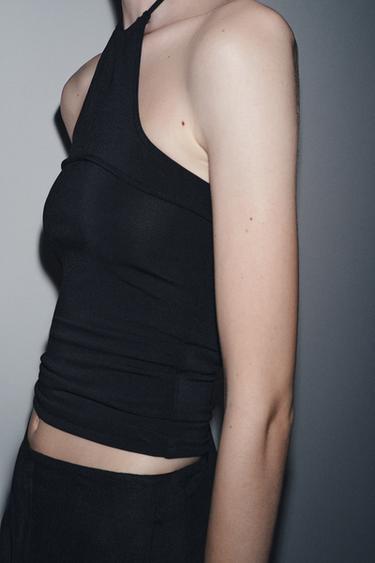 TOP HALTER CRÊPE - Noir de Zara - Image 1
