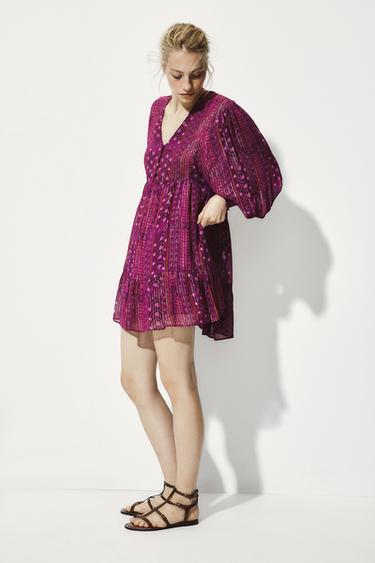 VESTIDO MINI HILO METALIZADO - Rosa de Zara