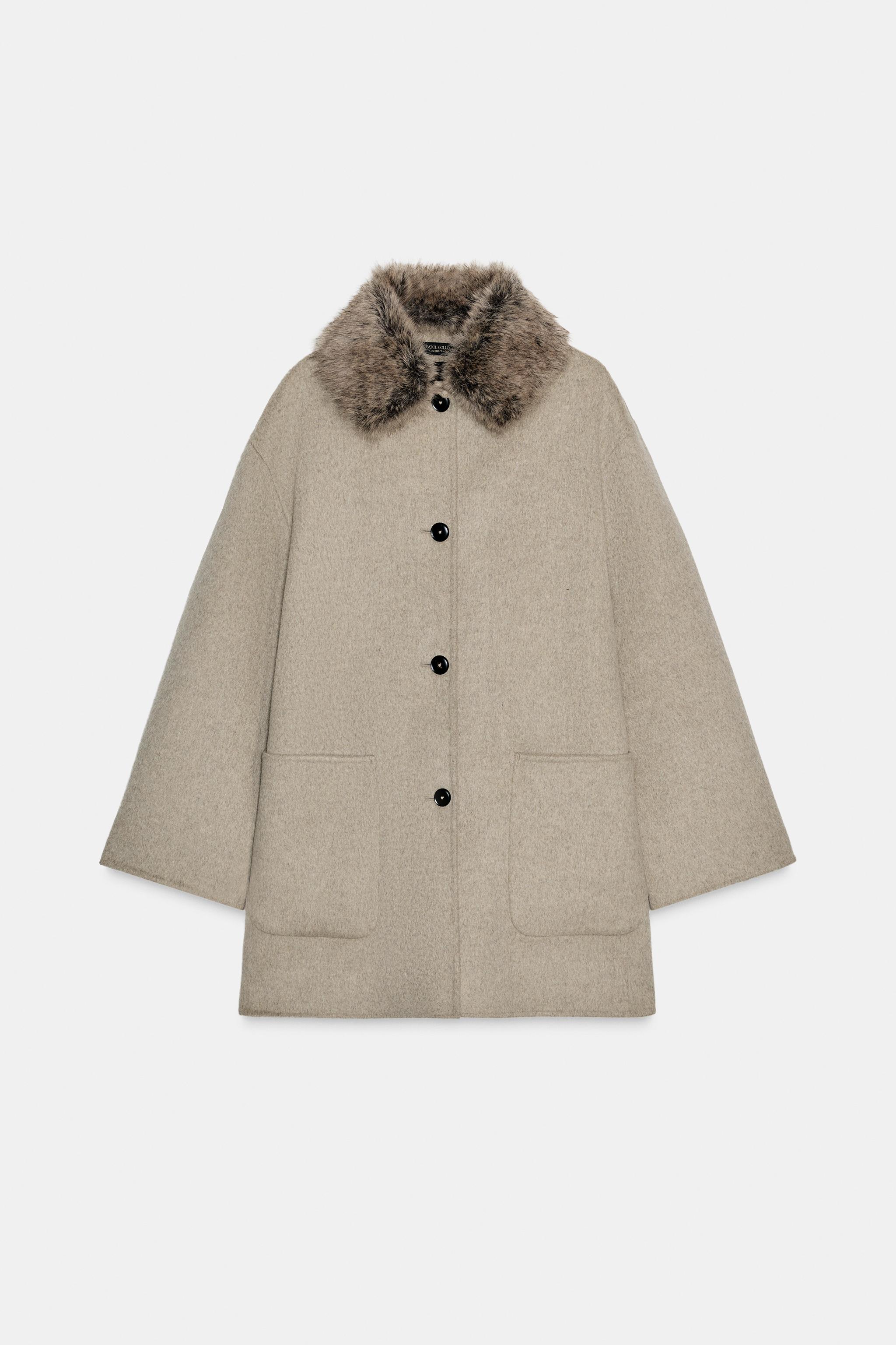 WOOL BLEND COAT WITH FAUX FUR COLLAR ZW COLLECTION