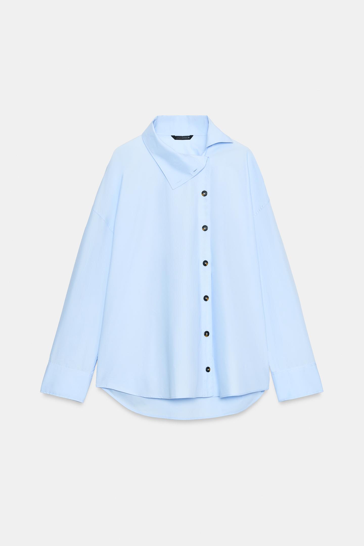 Женская рубашка Zara High-Neck Poplin, цвет: Светлый синий — фото 7