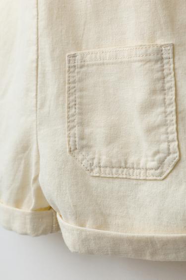 SHORT DUNGAREES WITH LINEN AND COTTON - Light yellow by Zara - Image 3