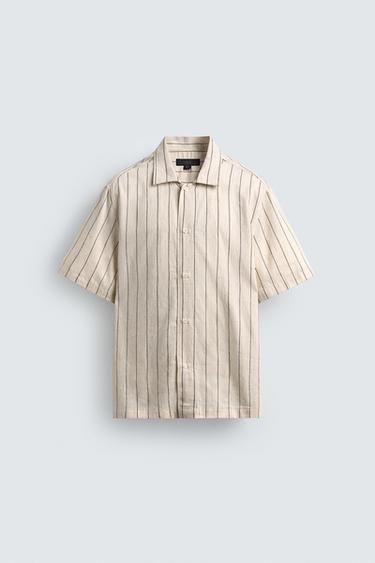 Zara FLOWY STRIPED SHIRT - Ecru