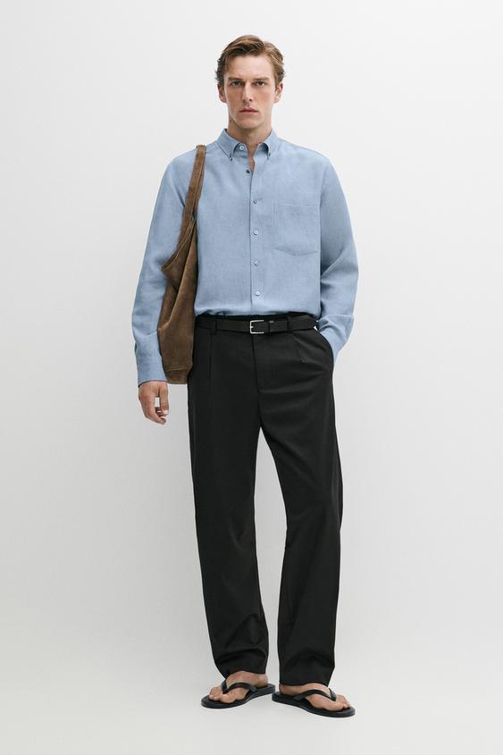 Chemise fluide regular fit en mélange de fibre de cellulose et lin - Bleu de Zara - Image 0