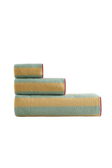 HANDTUCH MIT STREIFEN UND KONTRASTNAHT - Cremefarben / Grün von Zara