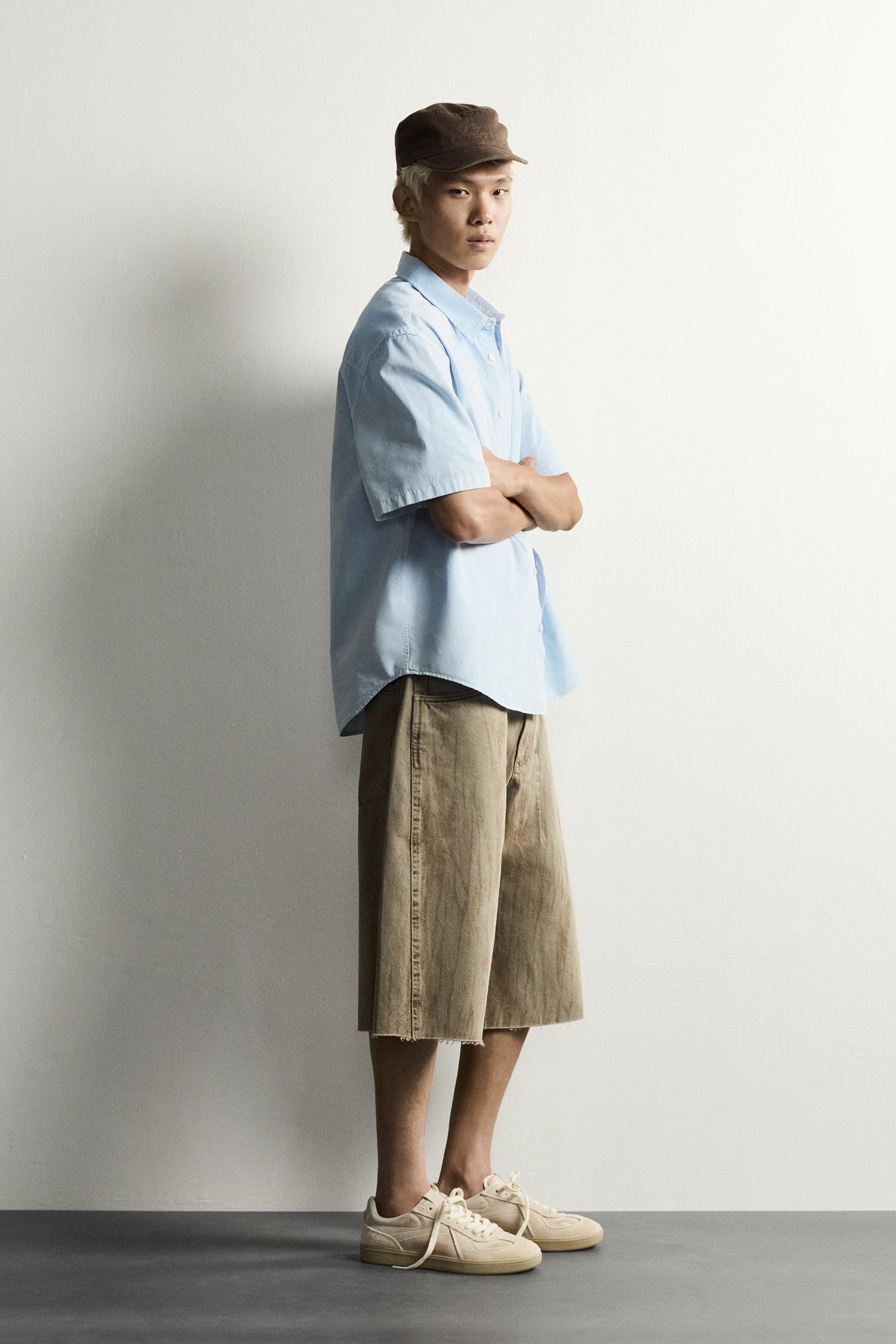 WASHED PRINT DENIM JORTS