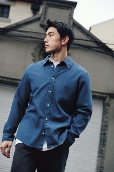 RELAXED FIT DENIM SHIRT - Mid-blue by Zara