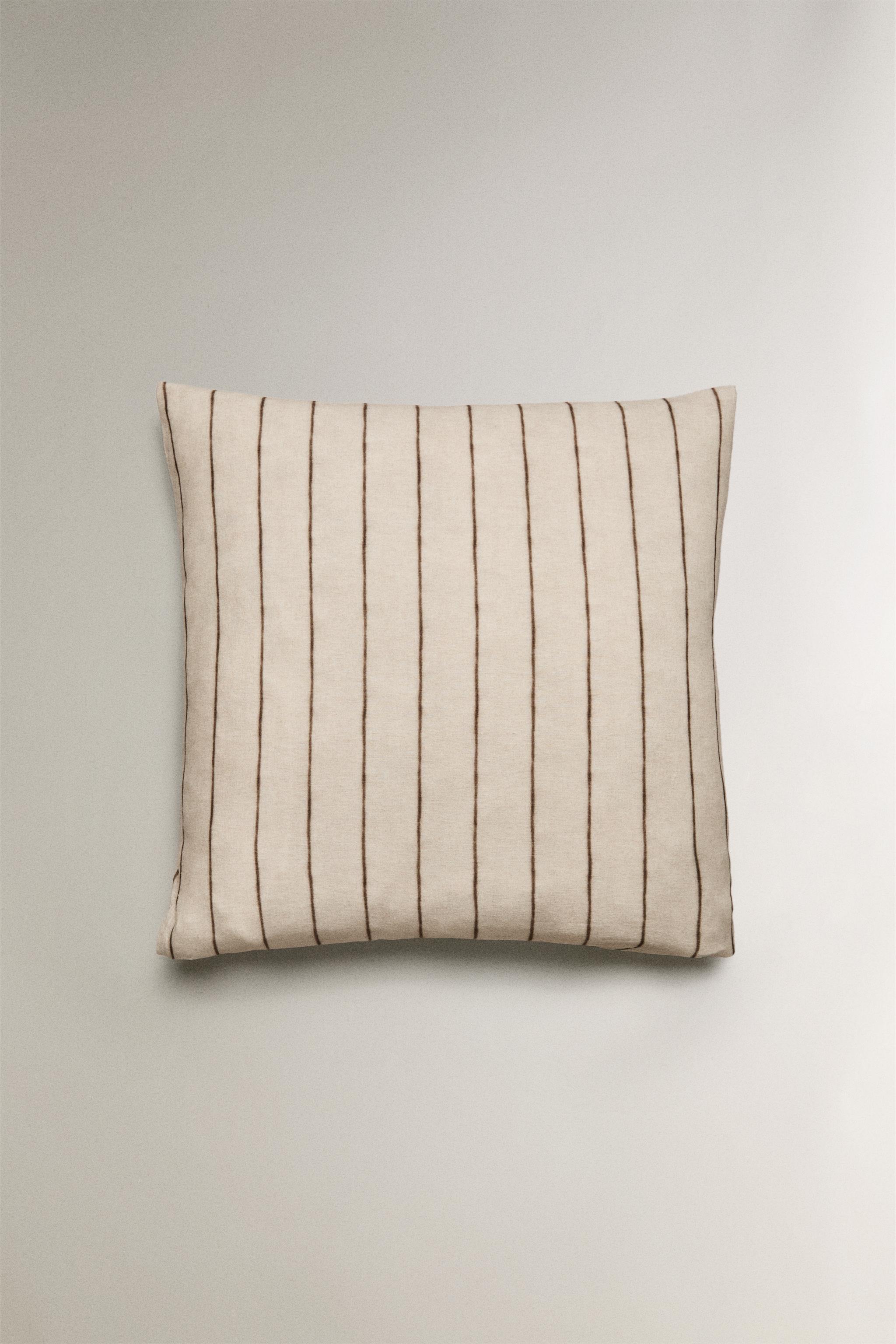STRIPED COTTON AND LINEN PILLOWCASE