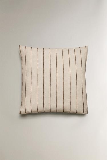 STRIPED COTTON AND LINEN PILLOWCASE - Light beige by Zara - Image 1
