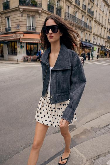 Zara POLKA DOT BALLOON SKORT - Ecru / Black