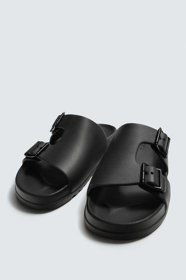 DOUBLE-STRAP RUBBERISED SANDALS - Black by Zara - Image 4