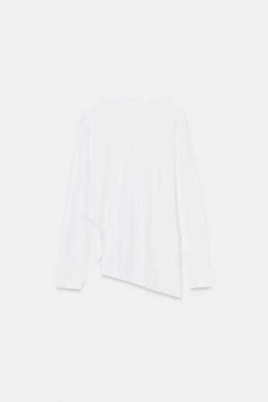 ASYMMETRIC LONG SLEEVE T-SHIRT - White by Zara - Image 5