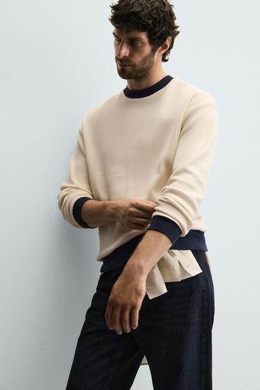 CONTRAST CHECK-TEXTURE SWEATSHIRT - Ecru by Zara - Image 6