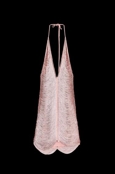 Zara FRINGED HALTER MINI DRESS - Pale pink - Image 0