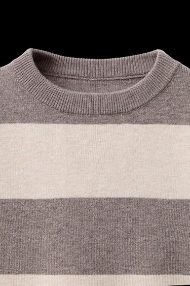 Zara STRIPED KNIT SWEATER - Ecru / Beige