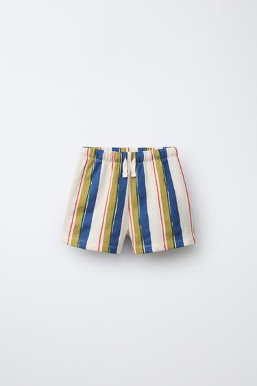 MULTICOLOURED STRIPED BERMUDA SHORTS - Mid-ecru by Zara